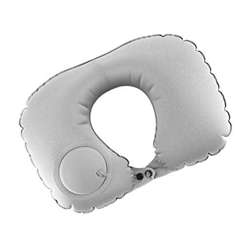 GRIRIW U-Shaped Neck Pillow with Automatic Inflator Multi-Functional Travel Cushion for Airplane Bus and More Comfortable Neck Support Pillow Grey