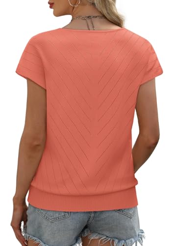 Image of WIHOLL Short Sleeve Sweater for Women V Neck Trendy Summer Tops 2026 Beach Vacation Clothes Travel Business Casual Outfits