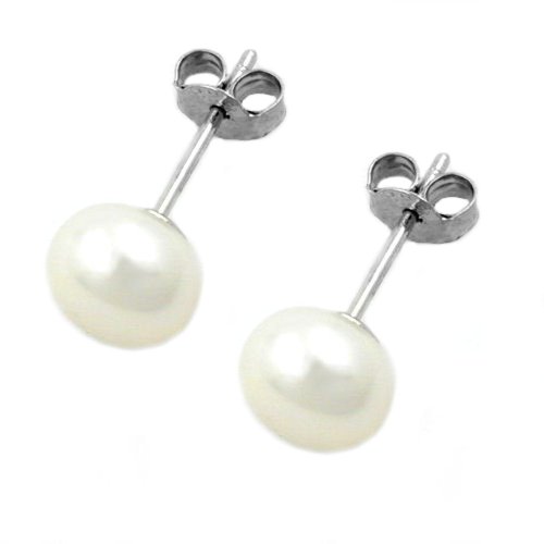 Preisvergleich Produktbild Unbespielt Ohrstecker Süßwasserzuchtperle für Damen 925 Silber 7 mm inklusive Schmuckbox Ohrschmuck Ohrringe
