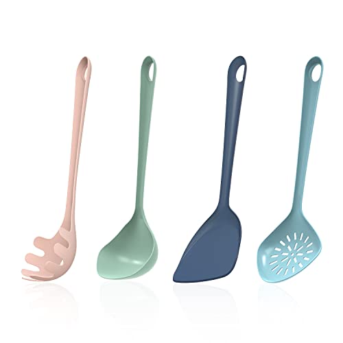 Empava Kitchen Utensils Set - 4 Pcs Non Stick Spatula|Spaghetti Spoon|Soup Ladle|Slotted Spoon, Nylon Utensil Set for Cooking Non Stick