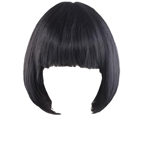 YNR Perruque Noire Cabaret - Coupe Bob Cheveux Raides au Carré Classique pour Femme avec Bonnets pour Fête à Thème, Carnaval, Soirée Déguisée