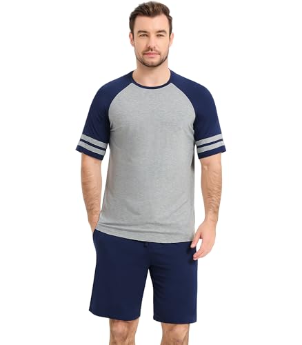 Image of NACHILA Men's Bamboo Viscose Pajamas Set Raglan Short Sleeve Shorts Pjs