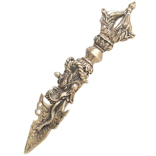 Ciieeo Adorno Decorativo de Mortero Vajra Tibetana de Latón Artesanal, Figura de Escritorio Vintage Diseño de Cabeza de Dragón, Decoración Auspiciosa para Sala y Oficina, 1 Pieza