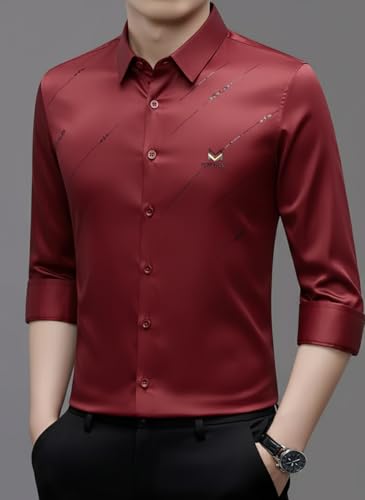 Image of IndoPrimo Men's Premium Satin Shirt for Party, Formal & Casual Wear - Stylish Designer Full Sleeve Shirt for Men