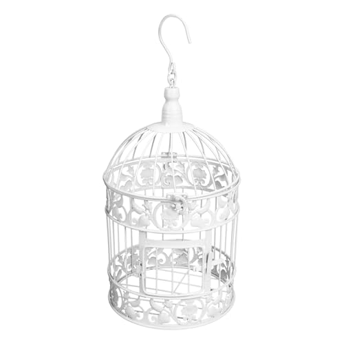 JOINPAYA Cage à Oiseaux Décorative en Fer Forgé Blanc, Taille 14x14x32 Cm, Ornement Européen pour Décoration de Mariage, Accessoire Photo et Décoration Intérieure...