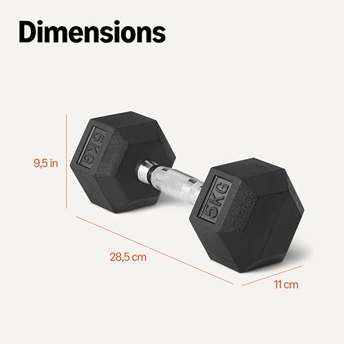 Amazon Basics haltères hexagonaux recouverts de caoutchouc set, 5 kg, Noir – vue 5