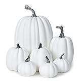 DearHouse 7Pcs Thanksgiving Artificial White Pumpkin Home Decoration Sets, Artificial Vegetables Pumpkin for Fall Halloween Home Decor