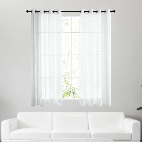 GUOZHEN Transparente Gardine mit Ösen 300 x 130 cm Polyester Transparent Voile Ösenschal mit Ösen für Schlafzimmer, Wohnzimmer, Küchenschrank, Weiß