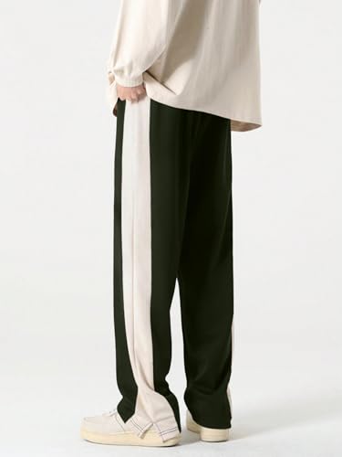Image of GRECIILOOKS Trouser for Men | Man Relaxed Fit Trousers Twill Track Style | Straight Fit Wide Leg Trousers for Mens with Drawstring Waist | Korean Casual Travel Streetwear Pants