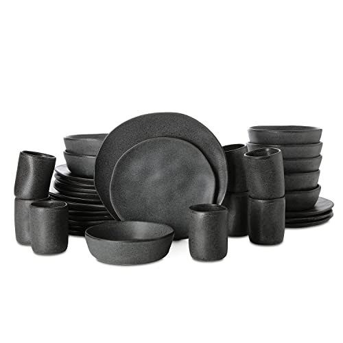 Stone By Mercer Project Hekonda Debossed Stoneware 32-Piece Dinnerware Set, Gray #TOP3