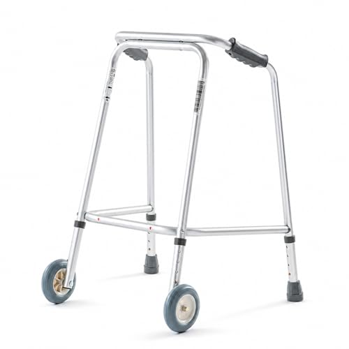 The Helping Hand Company - Ultra Lightweight Walking Frame with Wheels - Adjustable Height Aluminium Walker for Seniors Elderly & Adults - Durable Folding Mobility Aid for Balance & Support (Medium)
