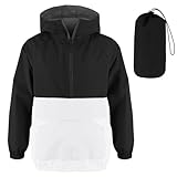 MODAFANS Girls Boys Rain Jacket Lightweight Waterproof Packable Hooded Half zip RainCoats Windbreaker for Outdoor8-9T,White-black