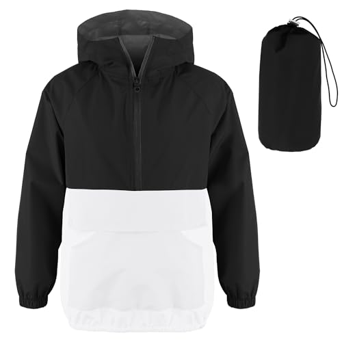 Image of MODAFANS Girls Boys Rain Jacket Lightweight Waterproof Packable Hooded Half zip RainCoats Windbreaker for Outdoor 4-13Year