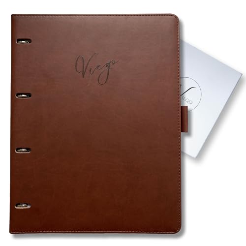 Viego Leather Refillable Work Notebook with 8.5 x 11 Inner Page Size, Hardcover College Ruled Spiral Notebook with 120 Pages, Ideal for Business Notes & Meetings, Gift Packaged for Women & Men, Brown