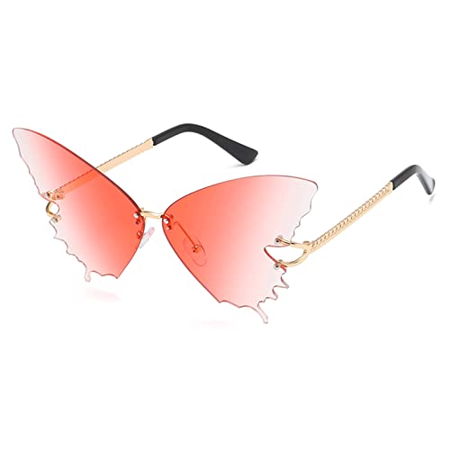 YAMEIZE Fashion Butterfly Rimless Sunglasses for Women Vintage Metal Frame Eyewear UV Protection