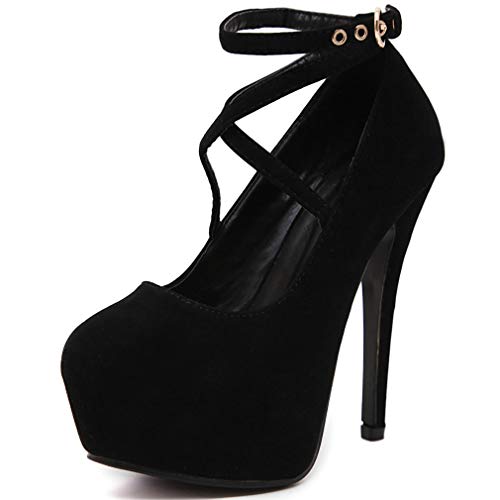 Parisuit Women's Cross Strap High Heels Stiletto Platform Pumps Faux Suede Sexy Party Dress Shoes2