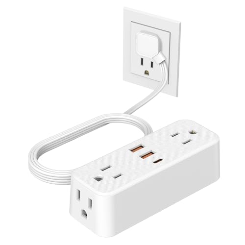 Flat Plug Power Strip, BEVA Ultra Thin 5FT Flat Extension Cord, 4 Widely Spaced AC Outlets and 3 USB Ports(1 USB C), 1050 Joules Surge Protector Power Outlet for Home Office Dorm Room Essentials