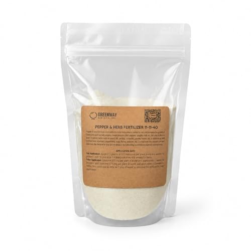 Greenway Biotech, Inc. Pepper & Herb Fertilizer 11-11-40 Powder - Water Soluble with Chelated Micronutrients for Hot & Bell Peppers Basil - Hotter Peppers Aromatic Herbs - Hydroponics & Soil - 1 LB