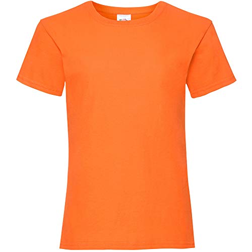 Fruit of the Loom - Camiseta básica de Manga Corta para niña/Chicas - 100% algodón Primera Calidad (5-6 años) (Naranja)