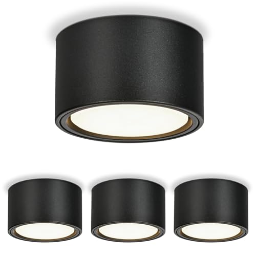 KYOTECH 4x Faretti da Superficie a LED - 3000K Nero Opaco Faretti da Soffitto 6W 550LM GX53 Faretti da Superficie - Ø95x55mm 230V Lampada da Soffitto Faretti da Soffitto per Camera da Letto Soggiorno