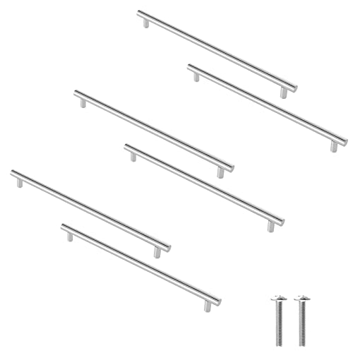Cjueiom 6 Pack Nickel Handles, 192mm Cupboard and Wardrobe Pulls