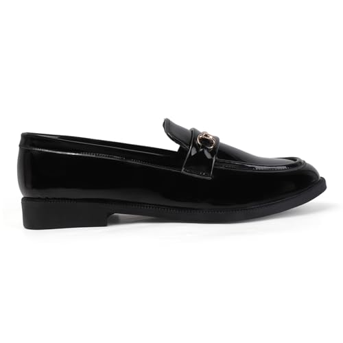 Image of Men's Black Patent Loafers | Glossy Slip-On Dress Shoes with Gold Horsebit Detail | Memory Foam Comfort for Tuxedo, Wedding, & Formal Wear | The Executive Series