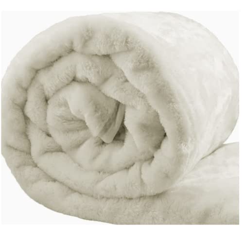 E4Emporium Luxury Soft Warm Throw Blanket, Mink Faux Fur Throw Blanket Perfect for Sofa, Chair, Couch, Bed (Cream, Single)
