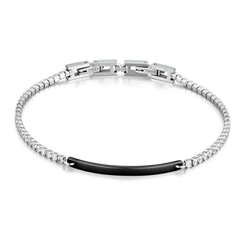 Flongo Bracelet Elégant Charme pour Femme Fille, Chaîne de Main Réglable Composé Zircon Plaque Fin en Céramique Couleur Noir Fantaisie Bijoux Cadeaux Anniversaire...