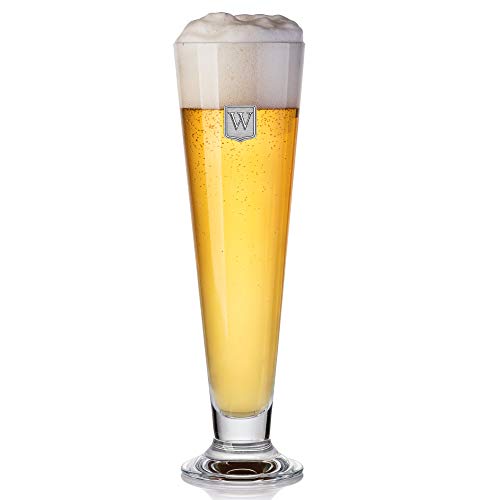 Personalized Footed Pilsner Glass  Monogram Initial Pewter Engraved Crest - Novelty for Weddings, Birthdays or any Special Occasions by Fine Occasion  Pick Your Letter (W, 14oz)