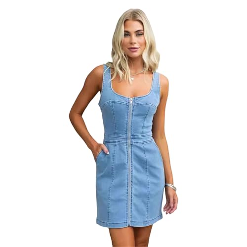 Women's Sheath Denim Dresses Casual Trendy Sleeveless Solid Color Jean