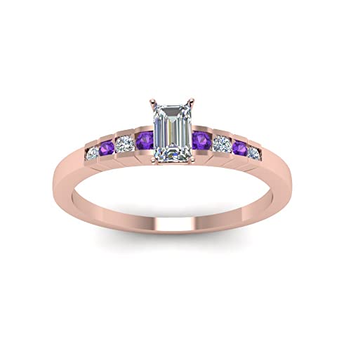 Image of 55Carat Choose Your Gemstone Diamond CZ Graduated Accent Ring Rose Gold Plated Emerald Shape Petite Engagement Rings Everyday Jewelry Wedding Jewelry Handmade Gifts for Wife US Size 4 to 12