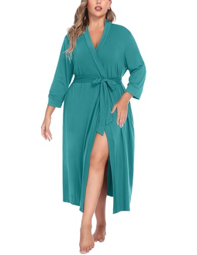 Image of IN'VOLAND Womens Plus Size Kimono Robes Long Knit Bathrobe V Neck Ladies Loungewear Lightweight Soft Sleepwear 1X-5X