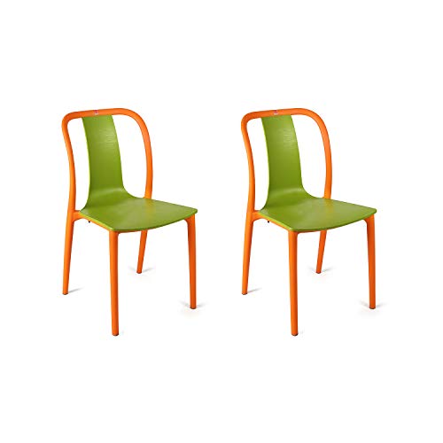 Image of Cello Cheer Chair Set Pack of 2 - Green, Orange | Strong and Durable | Easy to Clean | Chair for Living Room, Bed Room, Kitchen, Office Room, Outdoor | 3 Years Warranty