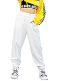 Rolanko Big Girls Sweatpants Cotton Jogger Pants Loose for Casual Athletic Streetwear Kids Clothing (White, 10-12)
