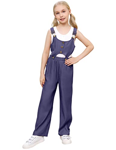 LIONJIE Little Girls' Overalls Jumpsuit Loose Wide Leg Pants Fashion Outfits with Side Pocket 11-12 Years