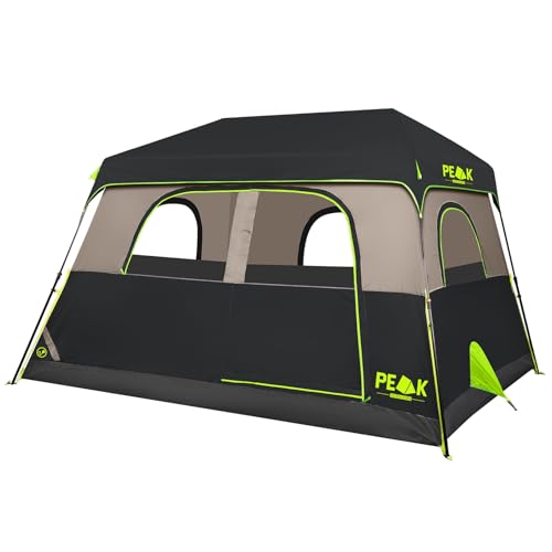 PEAK OUTDOORS Instant Tent 6/8 Person Tents for Camping, 60 Second Easy Setup Portable Camping Cabin Tent with Rainfly, Waterproof Pop Up Tents for Family Camping & Hiking with Expandable Carry Bag