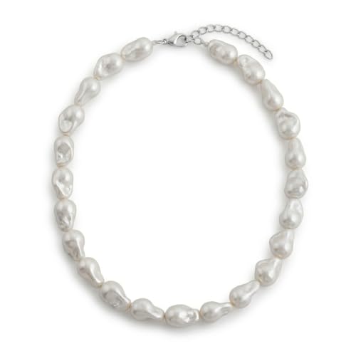Image of OVANA Baroque Shell Pearl Necklace for Women | White Moti Mala | 925 Sterling Silver Adjustable Lobster Clasp | Elegant Pearl Jewellery | Statement Necklace Gift for Women