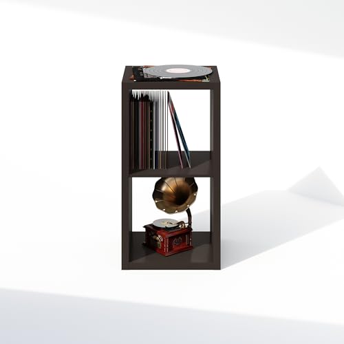 Furinno Cubicle Record Player Stand, 2-Cube Record Storage, Dark Oak - image 8