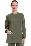 Cherokee Scrub for Women Snap Front Jacket with 3 Pockets, Fade Resistant, 2-Way Stretch, Soft & Durable Fabric - WW340, XL, Olive