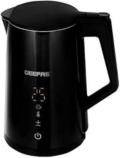Geepas Digital Electric Kettle - Cordless Kettle, One Touch Digital Display, Auto Shut-Off & Boil-Dry Protection, Double Wall Cool Touch - 2200W Fast Boil, Stainless Steel Inner, 1.7L, Black