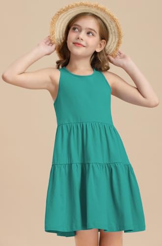 Girls Summer Midi Dress Sleeveless Back Detailed Tiered Sundress Vacation Beach 5-10 Years2