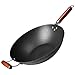 Lekki żeliwny wok, patelnia do smażenia, drewniany uchwyt, 35 cm, patelnia szefa kuchni, wstępnie sezonowana nieprzywierająca, komercyjne i domowe, do chińskiego japońskiego i innych gotowania