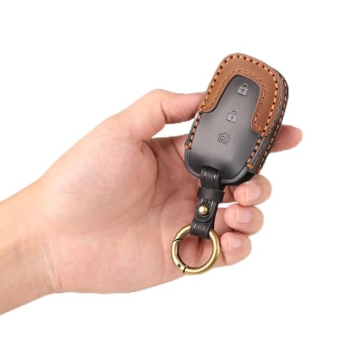 Image of keyzone dual leather key cover for Hyundai i20, Creta, Venue, Tucson, Alcazar, Verna, Xcent, Aura, Elantra 3 button smart key