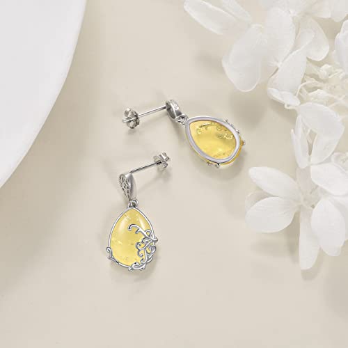 Yfn Amber Filigree Teardrop Drop Dangle Earrings Sterling Silver Celtic Stud Earrings Jewelry For Women Mom #TOP4