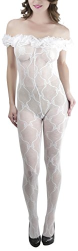 Image of ToBeInStyle Women's Bodystocking Crotchless Peek-A-Boo Fishnet Lace Bodysuit