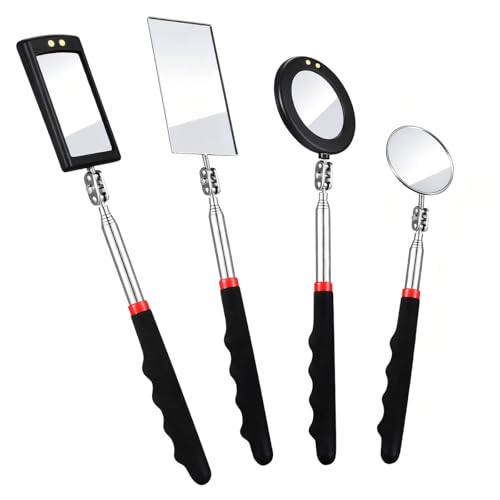 se7enseason 4-in-1 Professional Telescopic Inspection Mirror with LED Light for Mechanics Dentists Car Maintenance & Small Parts Observation (360 Rotating Dental Mirror & Car Mirror Design)