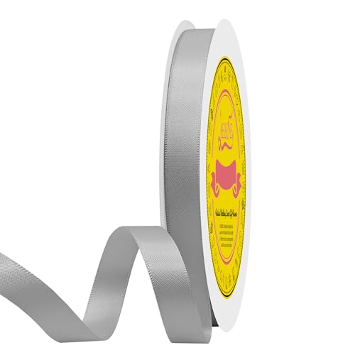 Image of Double Face Silver Satin Ribbon 1 /2 inch X 50 Yards Polyester Silver Ribbon for Gift Wrapping Very Suitable for Weddings Party Invitation Decorations and More