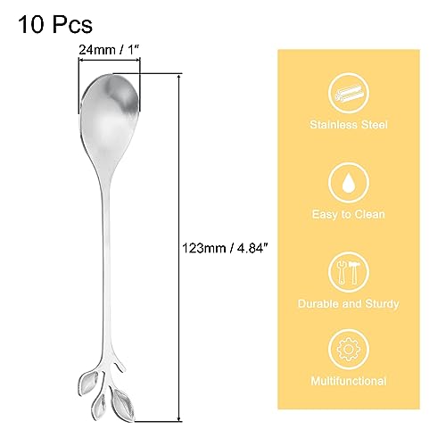 uxcell 10Pcs Stainless Steel Leaf Coffee Spoon 4.8" Small Tableware Dessert Spoons Stirring Mixing Spoons for Ice Tea Coffee - Image 2