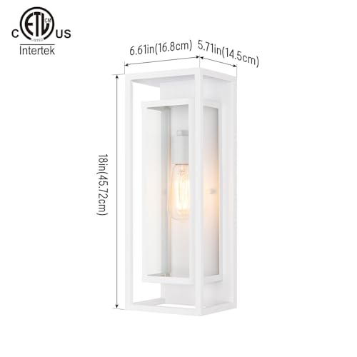 Image of mirrea 18 inch Modern Outdoor Porch Wall Light, Matte White, 2 Pack