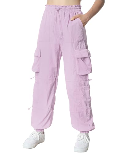 Image of EXARUS Girls Parachute Pants Cargo Hip Hop Wide Leg Baggy Y2K Teen | Tween Casual School Dance Streetwear with Pockets Elastic Waist Youth Junior Kids Bottoms Hiking 8-14Y